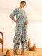 Beige Cotton Floral Printed Kurta with Palazzo